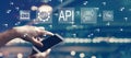 API - application programming interface concept with person using smartphone Royalty Free Stock Photo