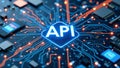API, Application Programming Interface icon concept. Software development tool, City background Royalty Free Stock Photo