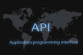 API - Application Programming Interface. Software development tool. API  inscription on a dark background and a world map Royalty Free Stock Photo