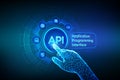 API. Application Programming Interface, software development tool, information technology and business concept on virtual screen. Royalty Free Stock Photo