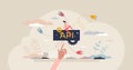 API as application programming interface for connection tiny person concept