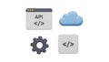 Api, cloud, gear, and code icons isolated on white background Royalty Free Stock Photo