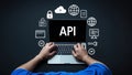 API Development and Integration - Software Engineer Coding with Digital Interface Overlay Royalty Free Stock Photo
