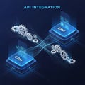 API Integration Concept - Connecting CRM and ERP Systems with Gears and Data Streams Royalty Free Stock Photo
