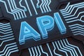 Glowing api letters on a dark circuit board represent application programming interface technology Royalty Free Stock Photo