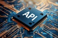 Api microchip on circuit board depicts application programming interface conceptual integration Royalty Free Stock Photo