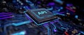 The API Microchip with a Futuristic Circuit Board Design Illuminated in Blue and Purple AI generated image Royalty Free Stock Photo