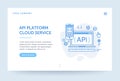 API platform illustration. Web banner. Blue flat line style. Home page concept. UI design mockup.