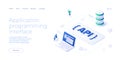 Api technology concept in isometric vector design. Application programmimg interface with data software and development. Web Royalty Free Stock Photo