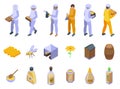 Apiarist icons set isometric vector. Bee man