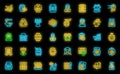 Apiarist icons set vector neon