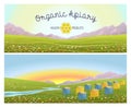 Apiary in alpine meadows mountains. Honey Farm. Royalty Free Stock Photo