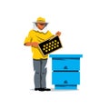 Apiary beekeeper Vector Cartoon Illustration. Royalty Free Stock Photo