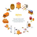 Apiary Concept Banner Card Circle 3d Isometric View. Vector