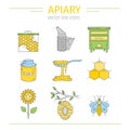 Apiary line icons set