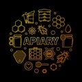 Apiary vector circular golden illustration on dark background