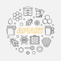 Apiary vector circular illustration in outline style