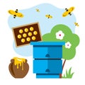 Apiary. Vector Flat style colorful Cartoon illustration. Royalty Free Stock Photo