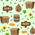 Apiary vector illustrations beekeeping honey jar natural organic sweet insect honied beeswax honeyed seamless pattern