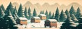 Apiary in winter. Beehives covered with snow . Generative AI