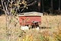 Apiary, wooden and wicker hand made traditional old beehives