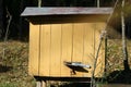 Apiary, wooden and wicker hand made traditional old beehives