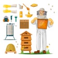 Apiculture icons with beekeeper in hiver suit Royalty Free Stock Photo