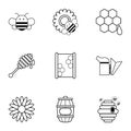 Apiculture icons set, outline style