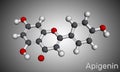 Apigenin, C15H10O5, flavone, aglycone molecule. It is plant-derived flavonoid, exhibits antiproliferative, anti-inflammatory, Royalty Free Stock Photo