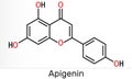 Apigenin, C15H10O5, flavone, aglycone molecule. It is plant-derived flavonoid, exhibits antiproliferative, anti-inflammatory, Royalty Free Stock Photo