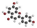 Apigenin yellow herbal dye molecule. 3D rendering. Atoms are represented as spheres with conventional color coding: hydrogen .