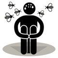 Apiphobia. Phobia. Fear of bees. Logo, icon, silhouette, sticker, sign. Afraided man