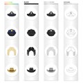 Apirate`s cocked hat, a police cap, a judge`s wig, a cowboy. Hats set collection icons in cartoon black monochrome Royalty Free Stock Photo