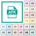 APK file format flat color icons with quadrant frames