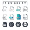 Apk File Format Icon Set. 12 Apk icon set Royalty Free Stock Photo
