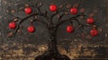 Aple tree with five red aples, Generate Ai Royalty Free Stock Photo