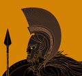 sparta warrior with spear and shield in orange and black style Royalty Free Stock Photo