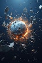 The apocalypse from the explosion of comets and meteorites, an exploding meteorite in space. Shattering into fragments, with a