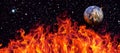 Apocalypse panorama, the earth destroyed by exploding sun . End of The Time. Science fiction art. Elements of this image