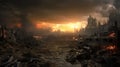 Apocalypse survivor concept, Ruins of a city. Apocalyptic landscape. Generative AI