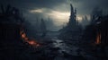Apocalypse survivor concept, Ruins of a city. Apocalyptic landscape. Generative AI