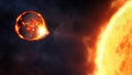 Apocalyptic abstract background with a burning planet next to the Sun. Elements of this image furnished by NASA Royalty Free Stock Photo