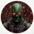 Apocalyptic Art: Red Green Helmet On A Hyper-detailed Background