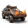 Apocalyptic 3d Car On White Background Mad Max Inspired With Ray Tracing