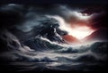 Apocalyptic dramatic background, giant tsunami waves, dark stormy sky Royalty Free Stock Photo