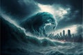 Apocalyptic dramatic giant tsunami waves, nature, sea & ocean