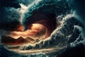 Apocalyptic dramatic giant tsunami waves, nature, sea & ocean