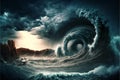 Apocalyptic dramatic giant tsunami waves, nature, sea & ocean