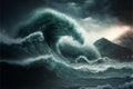 Apocalyptic dramatic giant tsunami waves, nature, sea & ocean