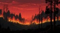 Apocalyptic Forest Fire: A Chaotic Illustration In The Style Of Dan Mumford